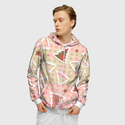 Толстовка 3D на молнии мужская Розовые узоры ёлки, цвет: 3D-белый — фото 2