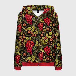 Толстовка 3D на молнии мужская Хохломская роспись красные ягоды, цвет: 3D-красный