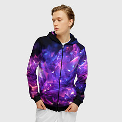Толстовка 3D на молнии мужская Синяя фиолетовая прозрачная абстракция, цвет: 3D-черный — фото 2