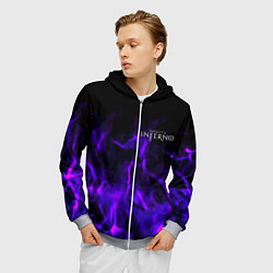 Толстовка 3D на молнии мужская Dantes Inferno flame neon, цвет: 3D-меланж — фото 2