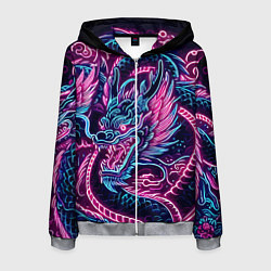 Толстовка 3D на молнии мужская Neon Japanese dragon - irezumi, цвет: 3D-меланж