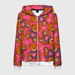 Толстовка 3D на молнии мужская Мишки игрушки в розовых свитерах и сердечки, цвет: 3D-белый