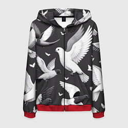 Толстовка 3D на молнии мужская Белые сизые голуби летящие в небе, цвет: 3D-красный
