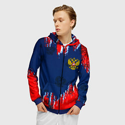 Толстовка 3D на молнии мужская Россия спорт краски текстура, цвет: 3D-синий — фото 2