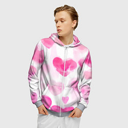 Толстовка 3D на молнии мужская Акварельные розовые сердечки, цвет: 3D-меланж — фото 2