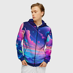 Толстовка 3D на молнии мужская Fantastic space landscape - neon glow, цвет: 3D-синий — фото 2
