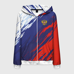 Толстовка 3D на молнии мужская Россия Sport брызги красок триколор, цвет: 3D-белый