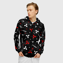 Толстовка 3D на молнии мужская Mitsubishi - logo pattern, цвет: 3D-черный — фото 2