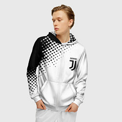 Толстовка 3D на молнии мужская Juventus sport black geometry, цвет: 3D-белый — фото 2