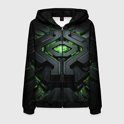 Толстовка 3D на молнии мужская Объемная абстрактная яркая зеленая фигура на черно, цвет: 3D-черный