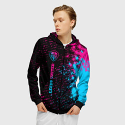 Толстовка 3D на молнии мужская Leeds United - neon gradient по-вертикали, цвет: 3D-черный — фото 2