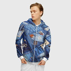 Толстовка 3D на молнии мужская Vanguard jeans patchwork - ai art, цвет: 3D-белый — фото 2