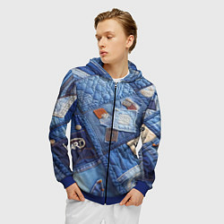 Толстовка 3D на молнии мужская Vanguard jeans patchwork - ai art, цвет: 3D-синий — фото 2