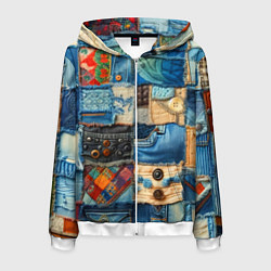 Толстовка 3D на молнии мужская Vanguard denim patchwork - ai art, цвет: 3D-белый