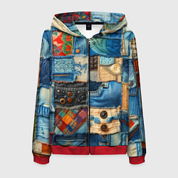 Мужская толстовка на молнии Vanguard denim patchwork - ai art