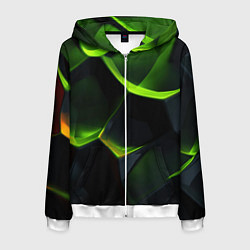 Толстовка 3D на молнии мужская Green neon abstract geometry, цвет: 3D-белый