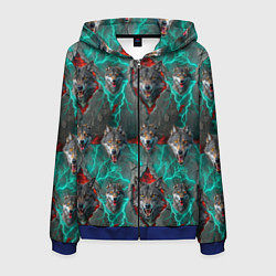 Толстовка 3D на молнии мужская Паттерн из волков эпично, цвет: 3D-синий