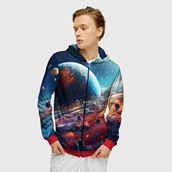 Толстовка 3D на молнии мужская Космос фантастическая планета, цвет: 3D-красный — фото 2