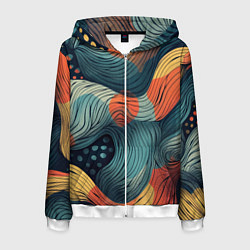 Толстовка 3D на молнии мужская Волны линиями, цвет: 3D-белый