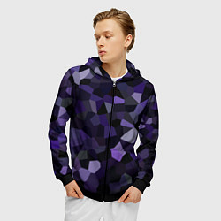 Толстовка 3D на молнии мужская Кристаллизация темно-фиолетового, цвет: 3D-черный — фото 2