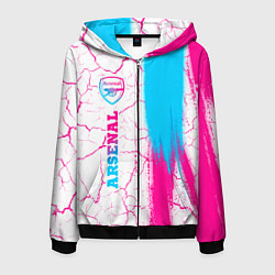 Толстовка 3D на молнии мужская Arsenal neon gradient style по-вертикали, цвет: 3D-черный