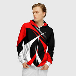 Толстовка 3D на молнии мужская Красные и белые линии, цвет: 3D-белый — фото 2