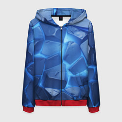 Толстовка 3D на молнии мужская Синие ледяные плиты с разломом, цвет: 3D-красный