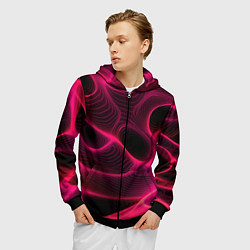 Толстовка 3D на молнии мужская Неоновая яркая геометрическая абстракция со светом, цвет: 3D-черный — фото 2