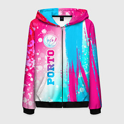 Толстовка 3D на молнии мужская Porto neon gradient style по-вертикали, цвет: 3D-черный