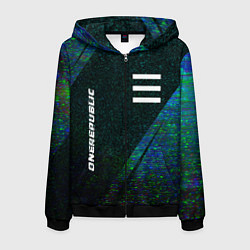 Толстовка 3D на молнии мужская OneRepublic glitch blue, цвет: 3D-черный