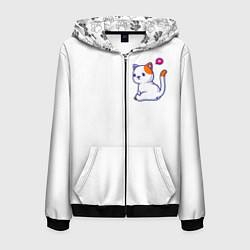 Толстовка 3D на молнии мужская Милый кот обиделся с разбитым сердечком, цвет: 3D-черный