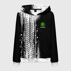 Толстовка 3D на молнии мужская Шкода - следы от шин, цвет: 3D-белый