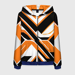Толстовка 3D на молнии мужская Чёрно-оранжевые широкие линии на белом фоне, цвет: 3D-синий