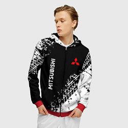 Толстовка 3D на молнии мужская Митсубиши: следы от шин, цвет: 3D-красный — фото 2