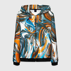 Толстовка 3D на молнии мужская Иллюзия смешанных абстрактных красок, цвет: 3D-черный