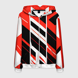 Толстовка 3D на молнии мужская Black and red stripes on a white background, цвет: 3D-белый