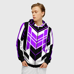 Толстовка 3D на молнии мужская Purple and black stripes on a white background, цвет: 3D-черный — фото 2