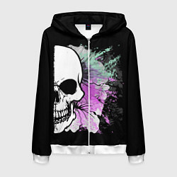 Толстовка 3D на молнии мужская Half a skull, цвет: 3D-белый