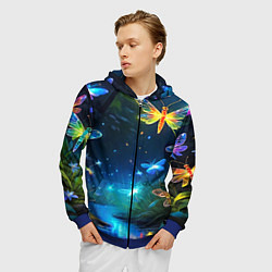 Толстовка 3D на молнии мужская Сказочный лес - бабочки, цвет: 3D-синий — фото 2