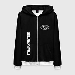 Толстовка 3D на молнии мужская Subaru logo white, цвет: 3D-белый
