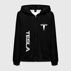 Толстовка 3D на молнии мужская Tesla logo white, цвет: 3D-черный