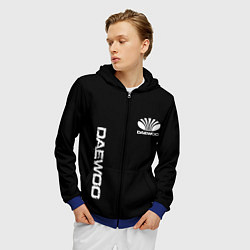 Толстовка 3D на молнии мужская Daewoo logo white, цвет: 3D-синий — фото 2