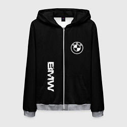 Толстовка 3D на молнии мужская BMW logo white auto, цвет: 3D-меланж