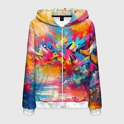 Толстовка 3D на молнии мужская Красочная абстракция - импрессионизм, цвет: 3D-белый