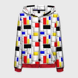 Толстовка 3D на молнии мужская Геометрия цветных Пит Мондриан, цвет: 3D-красный