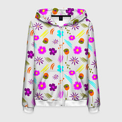 Толстовка 3D на молнии мужская Яркий цветочный узор-паттерн, цвет: 3D-белый