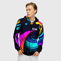 Толстовка 3D на молнии мужская Neon abstraction - Milano, цвет: 3D-черный — фото 2