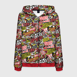 Толстовка 3D на молнии мужская Супер мото паттерн с надписями и черепками, цвет: 3D-красный