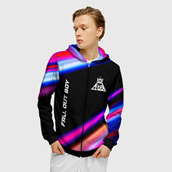 Толстовка 3D на молнии мужская Fall Out Boy neon rock lights, цвет: 3D-черный — фото 2