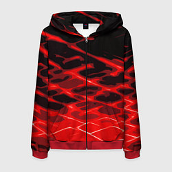 Толстовка 3D на молнии мужская Красные абстрактные полосы на чёрном фоне, цвет: 3D-красный